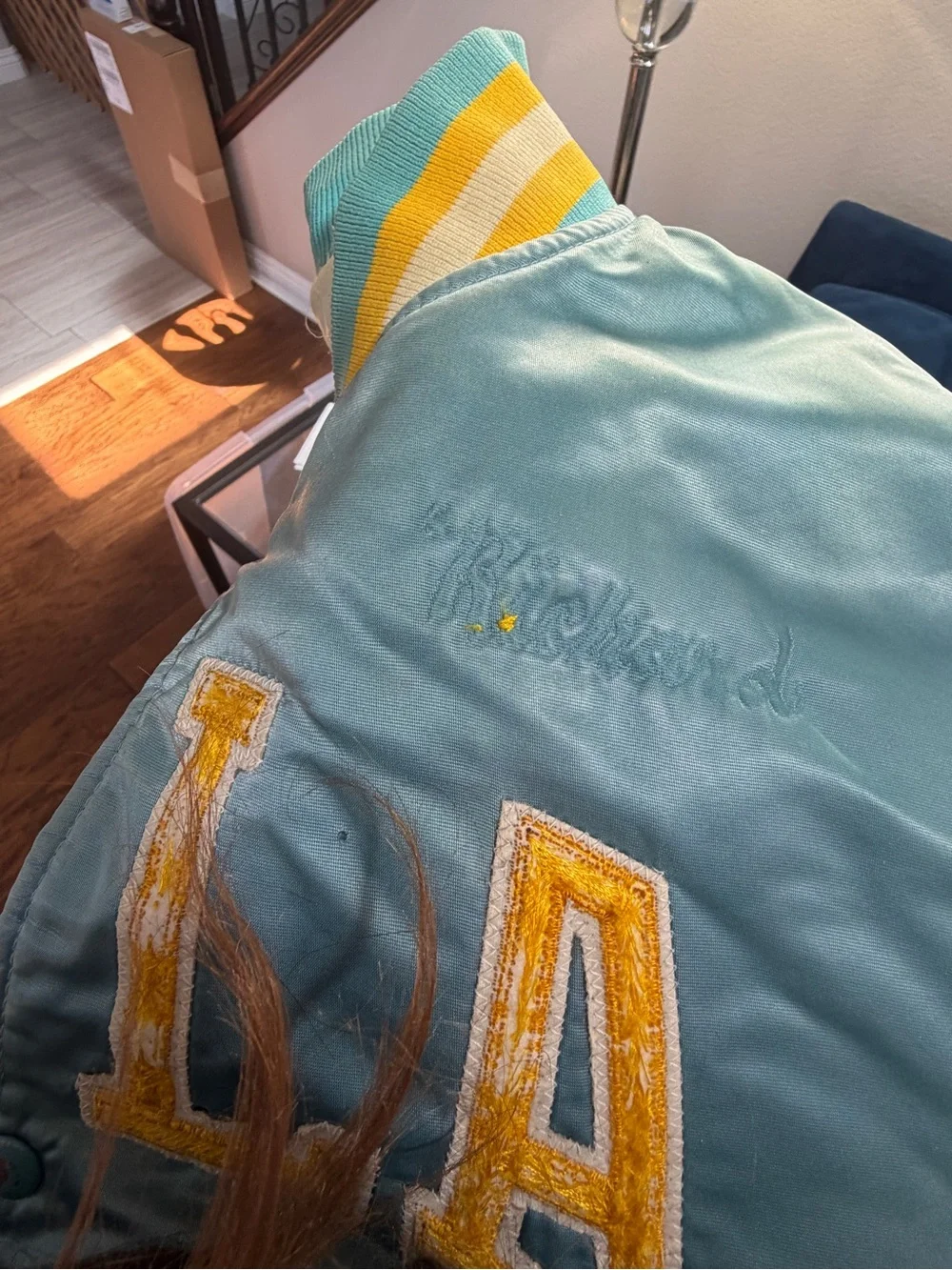 RARE STARTER UCLA Bruins SATIN BLUE Bomber Jacket Sz XL Insulated Snap Front VTG